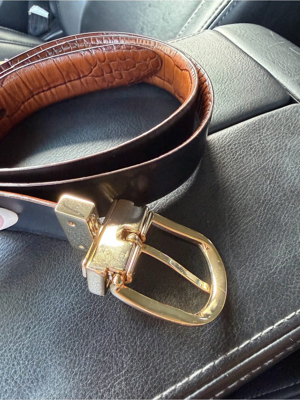 Ralph Lauren Gold Buckle Brown/black Leather Belt - Picture 4 of 4